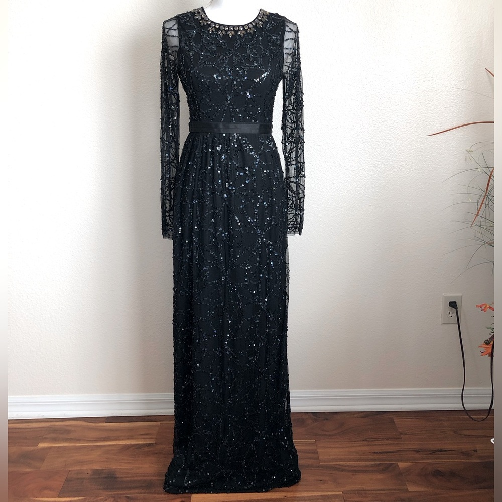 Needle & Thread Gown embellished by hand sequins crystals sheer chiffon dress